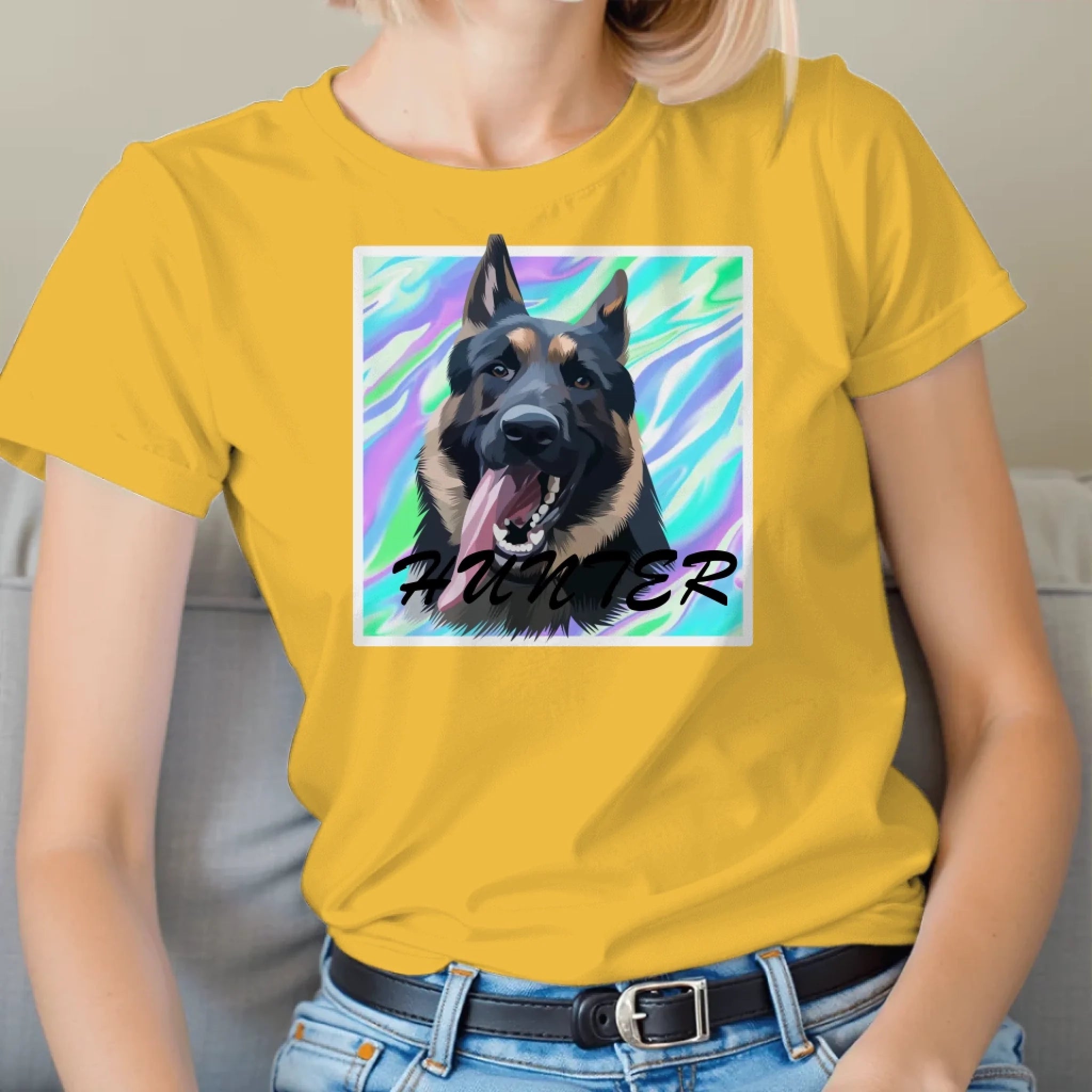 Custom Pet Print Marble Background Unisex T-Shirt Secondary image