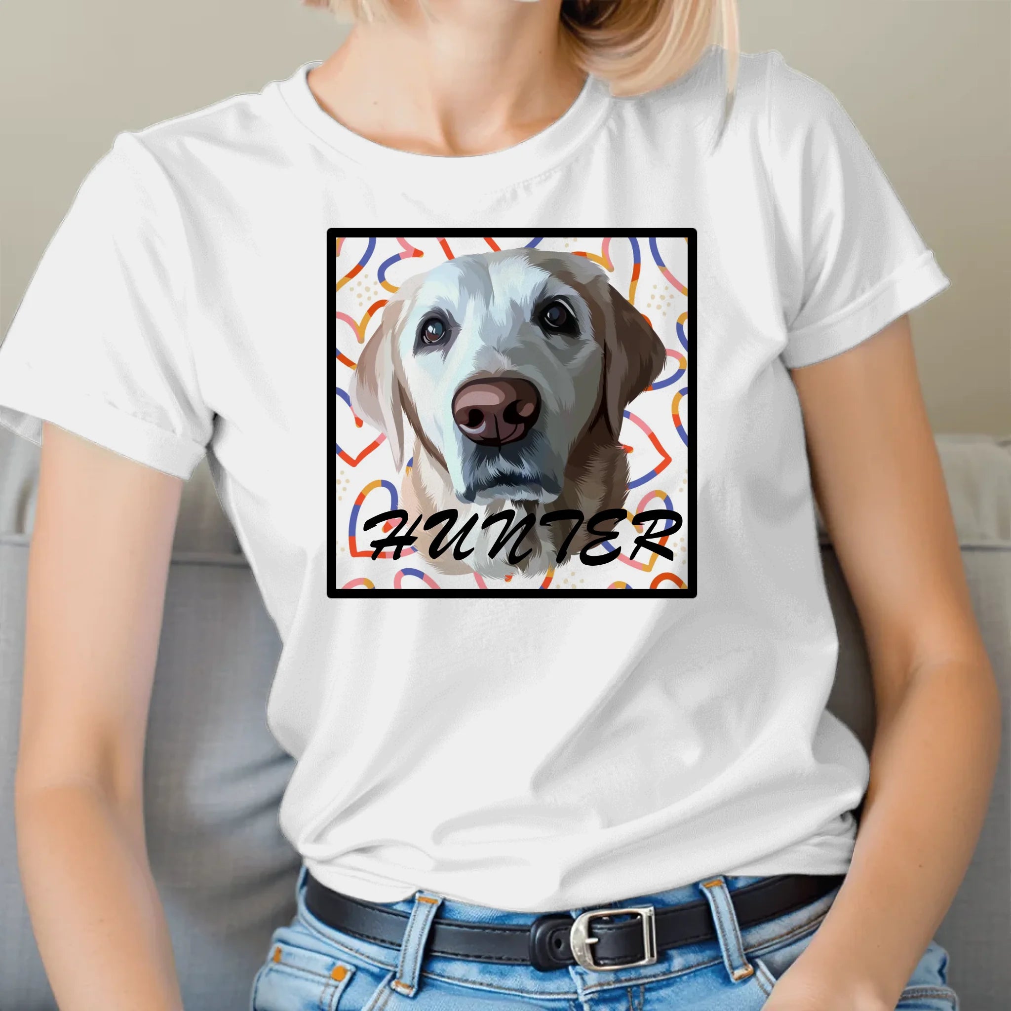 Custom Pet Print Heart Background Unisex T-Shirt