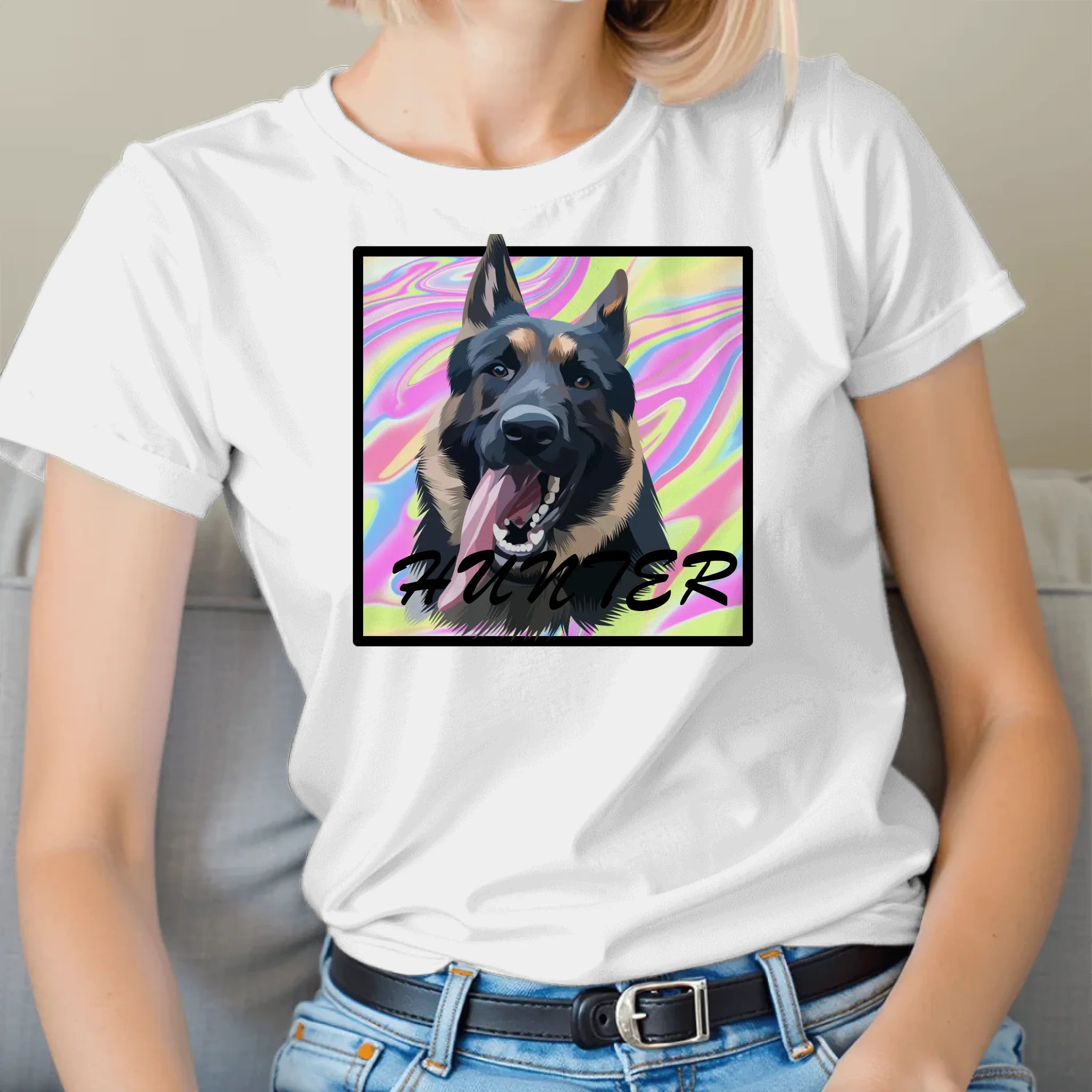 Custom Pet Print Marble Background Unisex T-Shirt Main image