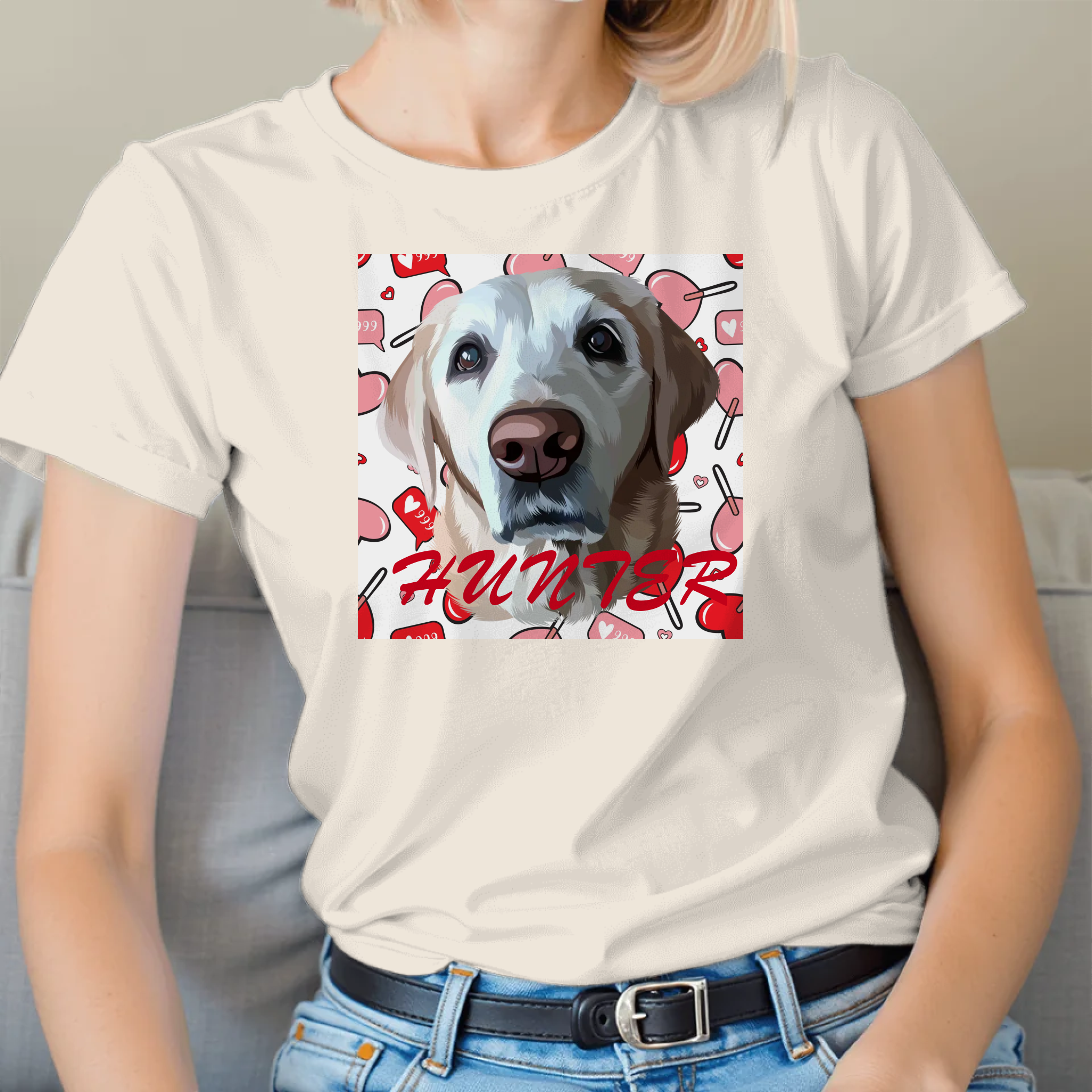 Custom Pet Print Heart Background Unisex T-Shirt Main image