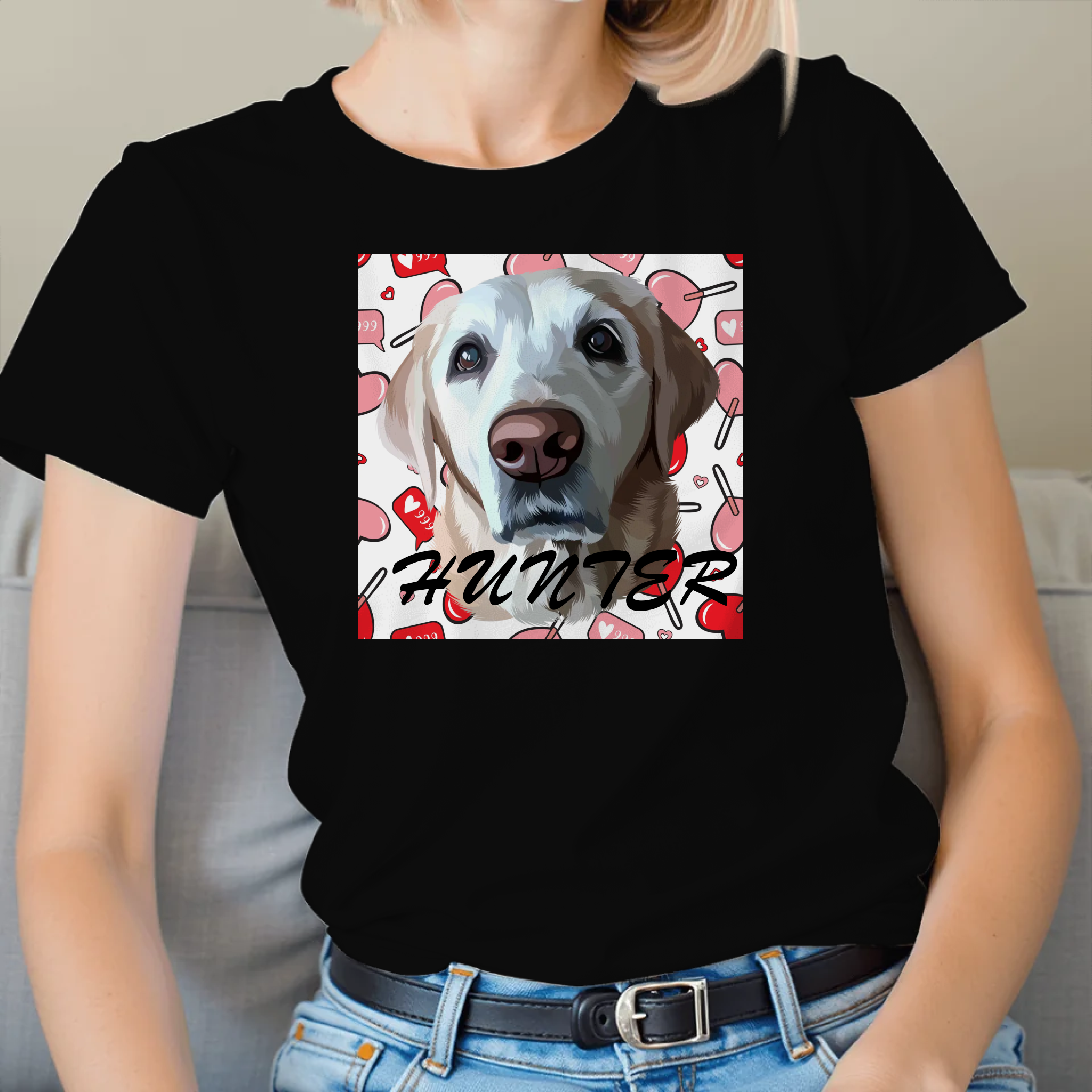 Custom Pet Print Heart Background Unisex T-Shirt