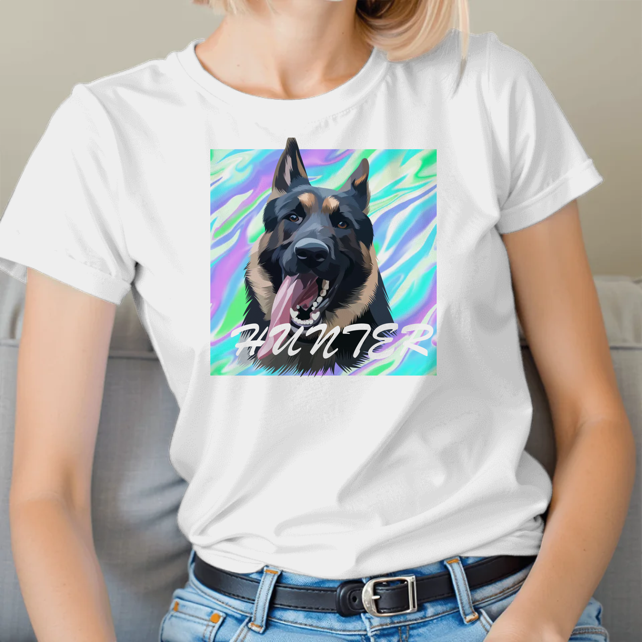 Custom Pet Print Marble Background Unisex T-Shirt Main image