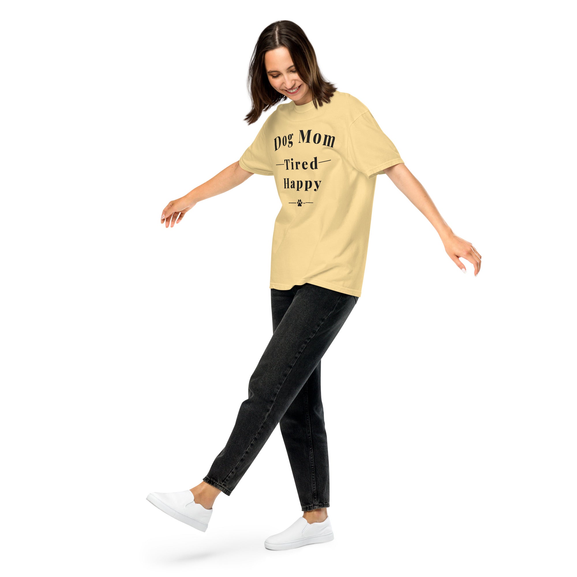 Dog Mom Tired Happy Unisex Heavyweight T-shirt Secondary image
